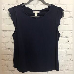 Monteau Navy Blue Short Scallop Sleeve Blouse size Medium